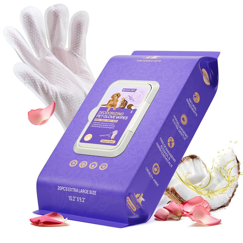 HICC PET Glove Wipes，Freshening Grooming Dog&Cat Disposable 20Pcs Pet Hair Removal Tool Satisfied Skin Care Outdoor No-Clean Hypoallergenic Facial Disposable No-Rinse Grooming Formulated for Petwipes Deodorizing Sticky Hair#Petlife